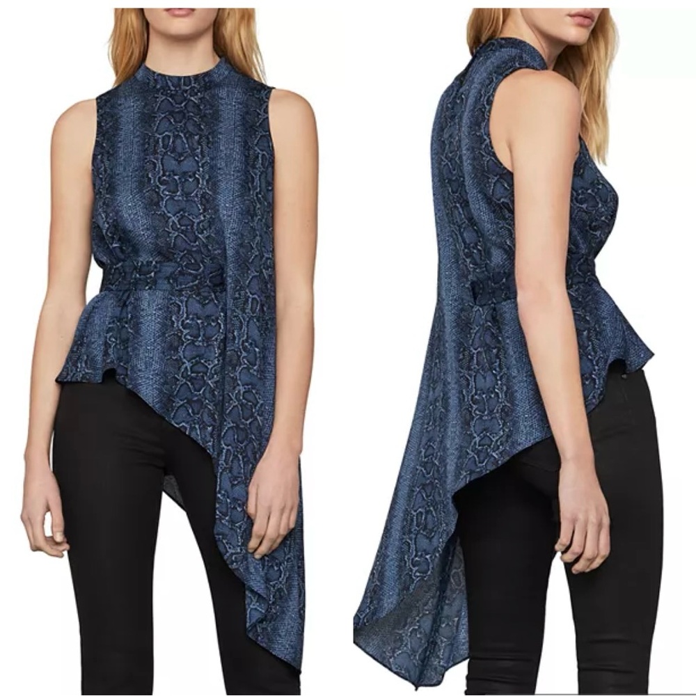 New Bcbgmaxazria Blue Python Draped Asymmetric Mo… - image 1